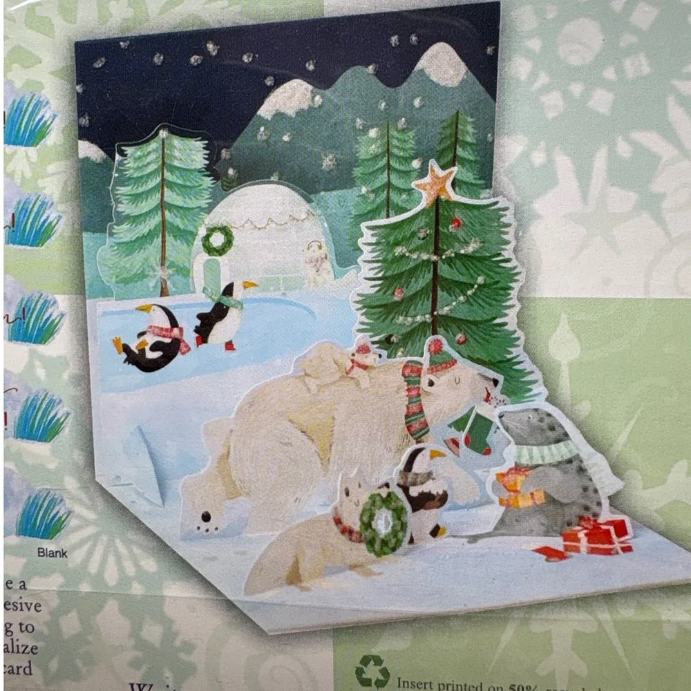 3 Treasures Pop Up Arctic Animal Christmas Greeting Cards Penguin Polar Bear‎